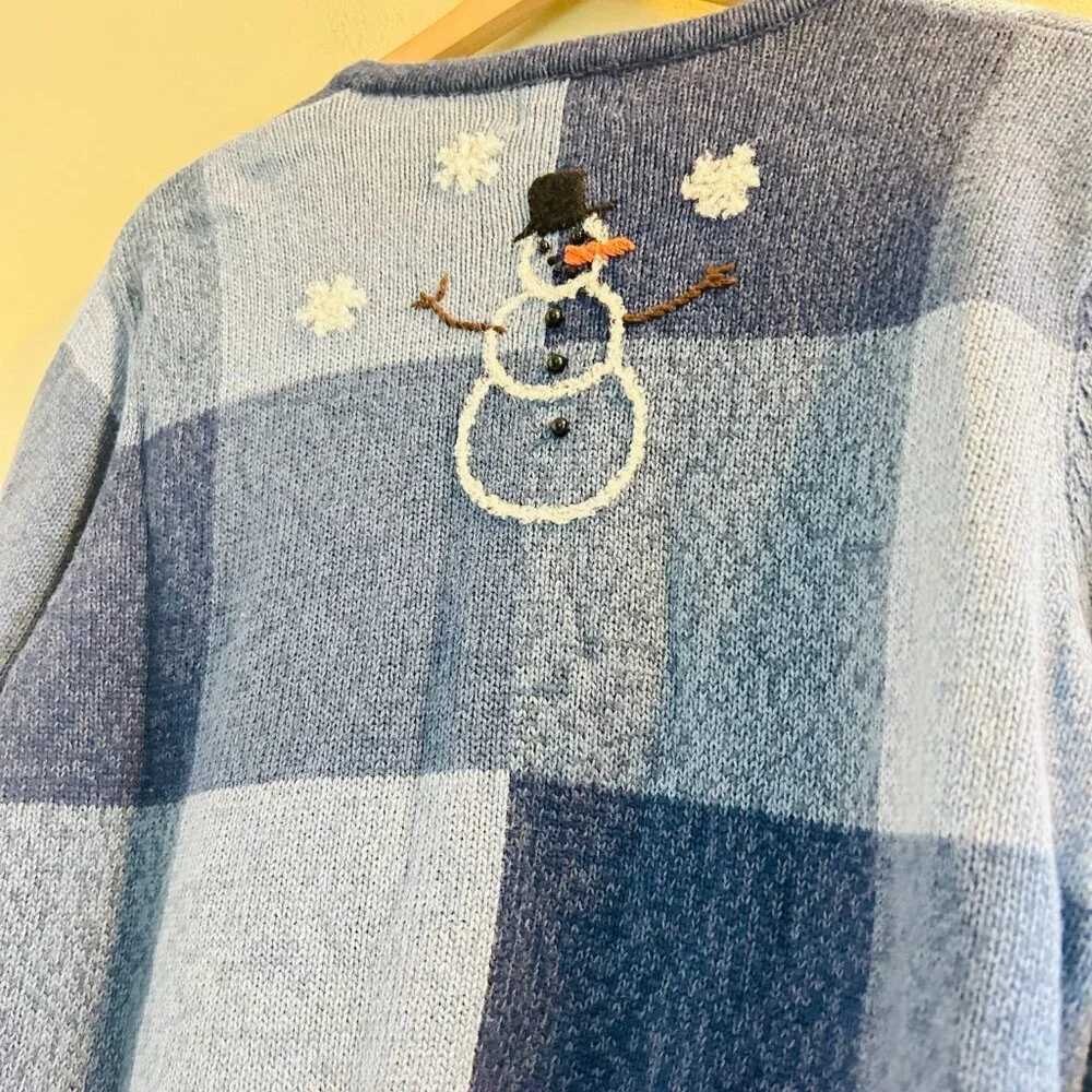 Breckenridge Snowman Cardigan Womens Size Large Vintage Blue Applique Sweater - Picture 8 of 11